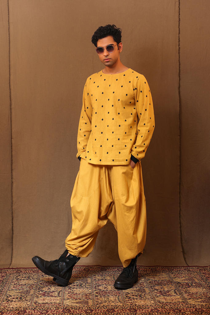 Mustard Spade EMB Kurta Baggy Set (2 PCS)