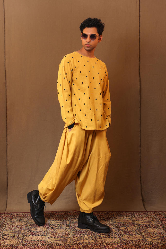 Mustard Spade EMB Kurta Baggy Set (2 PCS)