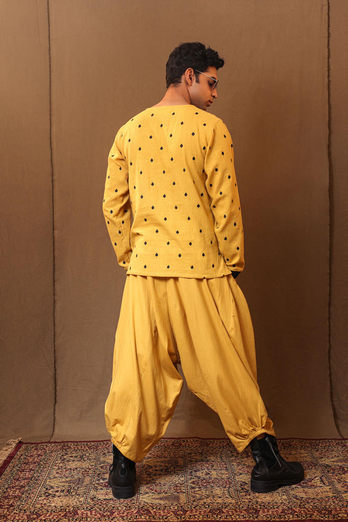 Mustard Spade EMB Kurta Baggy Set (2 PCS)