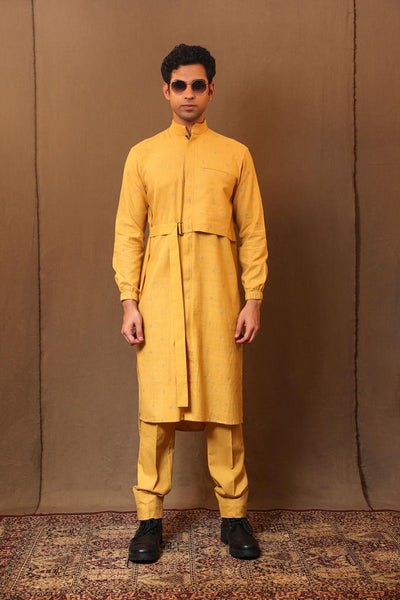 Mustard Zari Club EMB Belted Kurta Set (2 PCS)