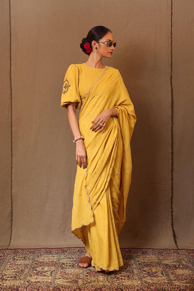 Mustard Zari Club EMB Saree