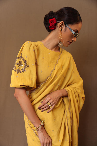 Mustard Zari Club EMB Saree