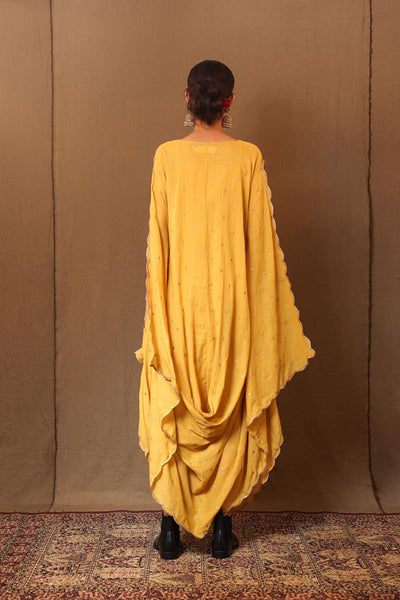 Mustard Zari Spade EMB Cowl Dress