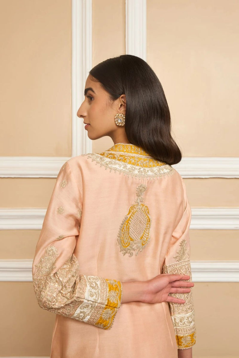 Myreen Straight kurta with dhoti-Rosepink silk by SHEETAL BATRA in pink color for women Worldwide