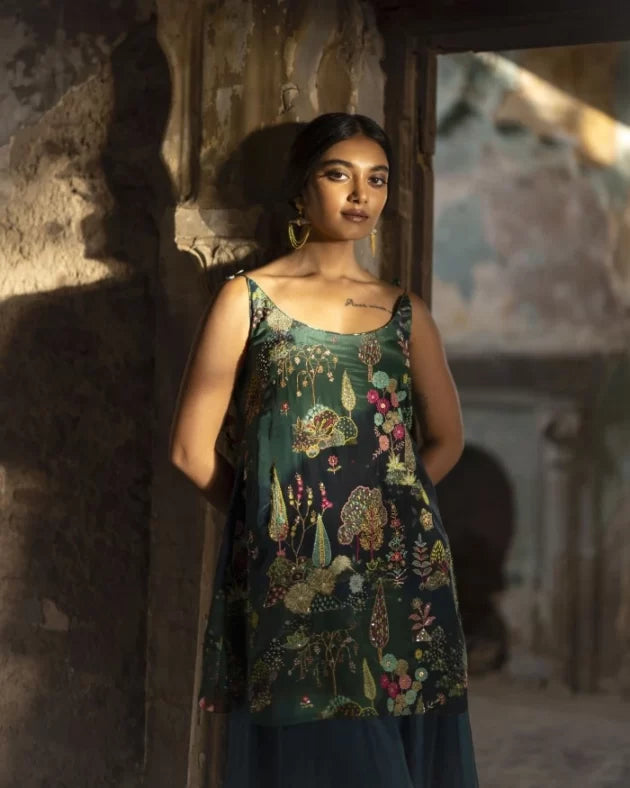 Nadira Teal Sharara Set by Rajiramniq in teal color for women Worldwide
