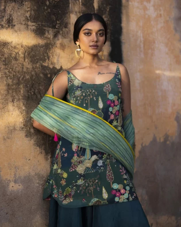 Nadira Teal Sharara Set by Rajiramniq in teal color for women Worldwide