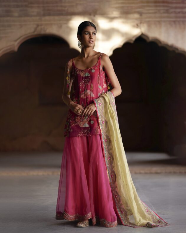 Nadira Magenta Sharara Set by Rajiramniq for women Worldwide