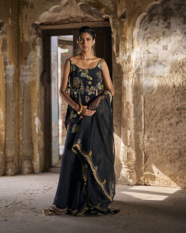 Nadira Black Sharara Set by Rajiramniq in black color for women Worldwide