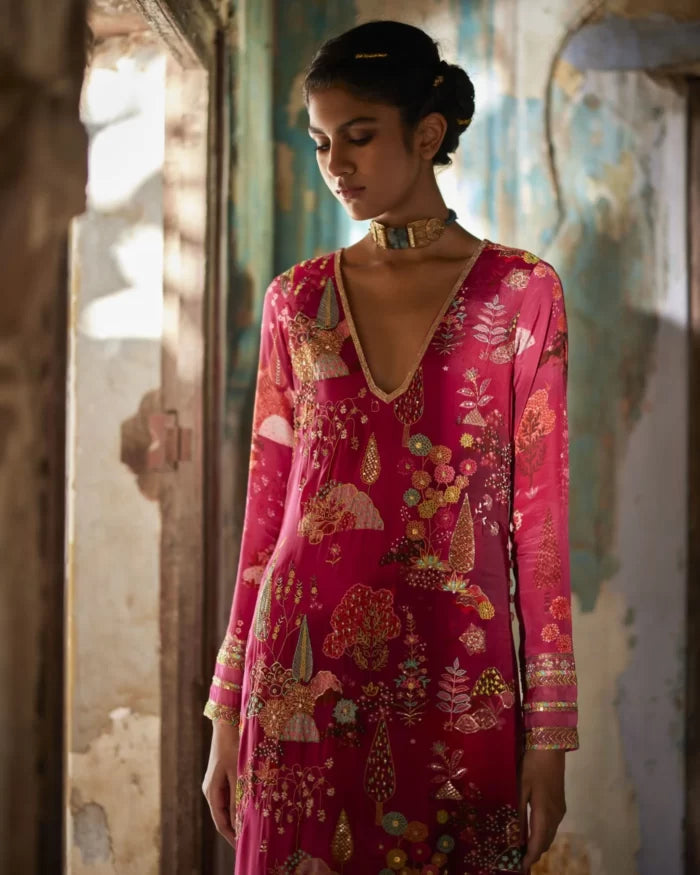 Nadira Magenta Kurta Set by Rajiramniq for women Worldwide