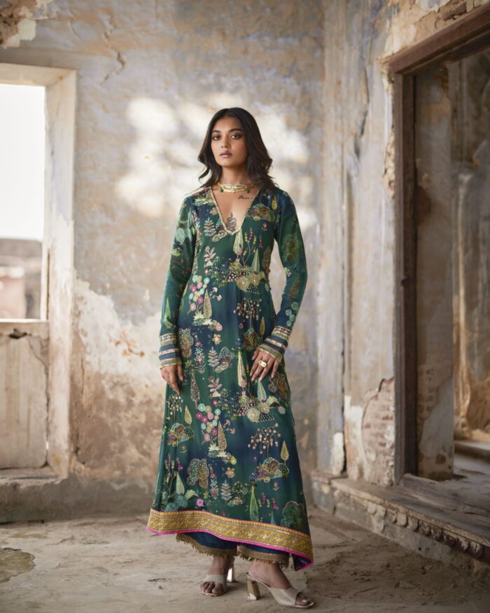 Nadira Teal Kurta Set by Rajiramniq in teal color for women Worldwide