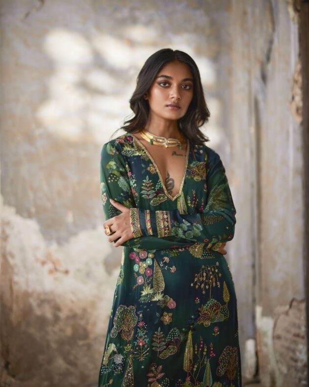 Nadira Teal Kurta Set by Rajiramniq in teal color for women Worldwide