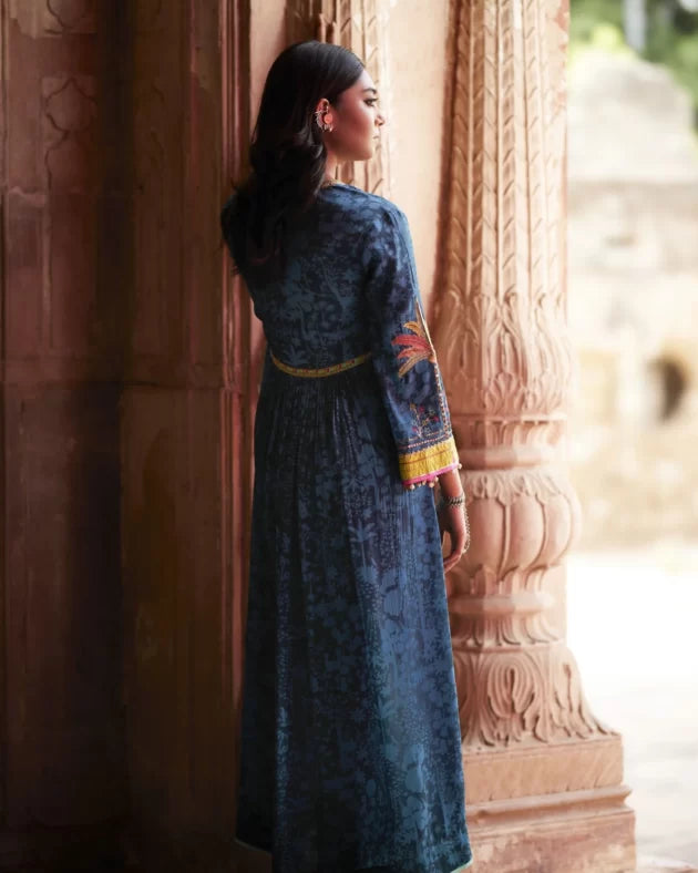Nadira Teal Tree Bell Sleeve Kurta Set by Rajiramniq for women Worldwide