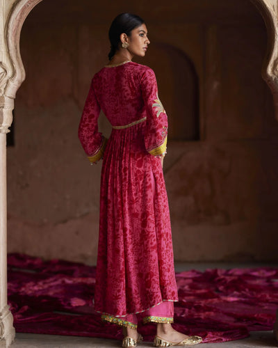 Nadira Hot Pink Tree Bell Sleeve Kurta Set