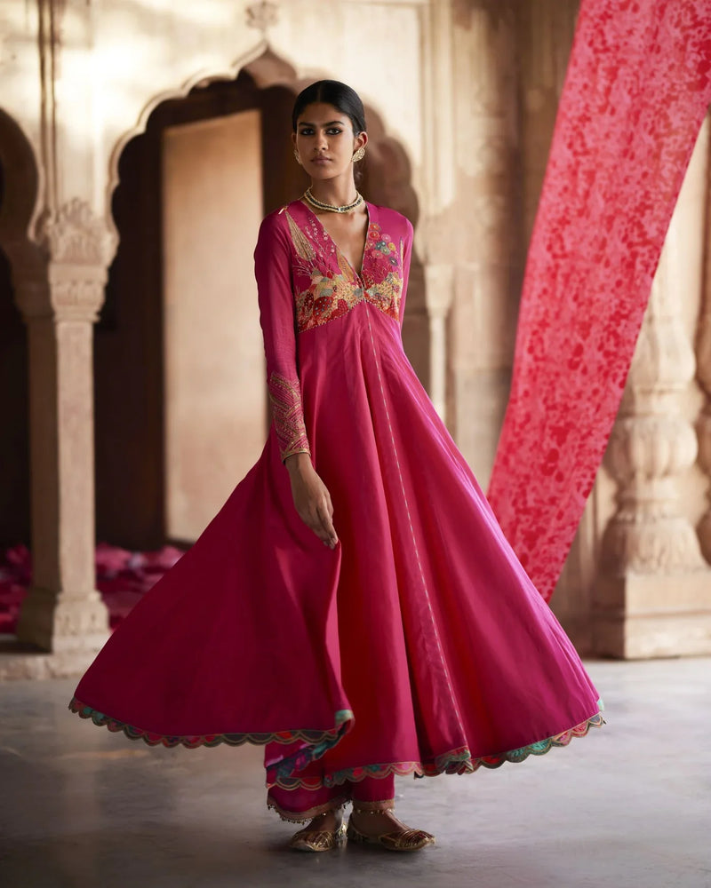 Nadira Magenta Anarkali Set by Rajiramniq for women Worldwide