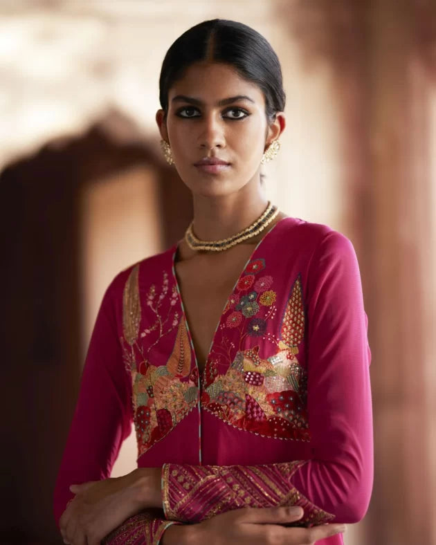 Nadira Magenta Anarkali Set by Rajiramniq for women Worldwide