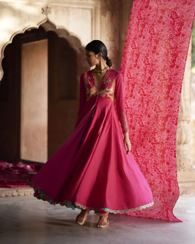 Nadira Magenta Anarkali Set by Rajiramniq for women Worldwide
