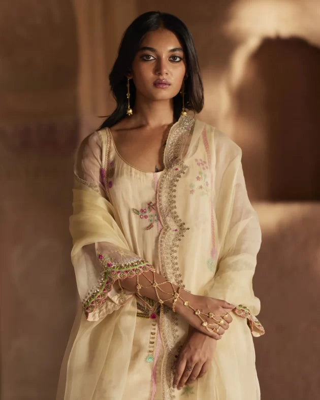 Nadira Ivory Organza Kurta Set organza by Rajiramniq in ivory color for women Worldwide