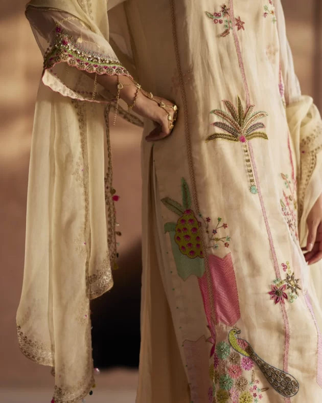 Nadira Ivory Organza Kurta Set organza by Rajiramniq in ivory color for women Worldwide