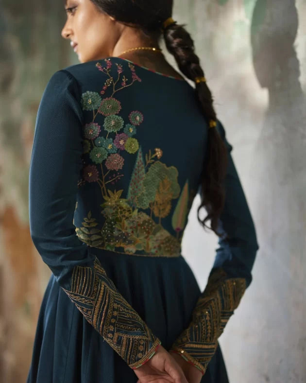 Nadira Teal Anarkali Set by Rajiramniq in teal color for women Worldwide