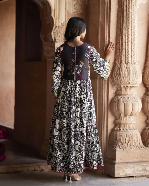 Nadira Black White Shadow Print Kurta by Rajiramniq in black color for women Worldwide