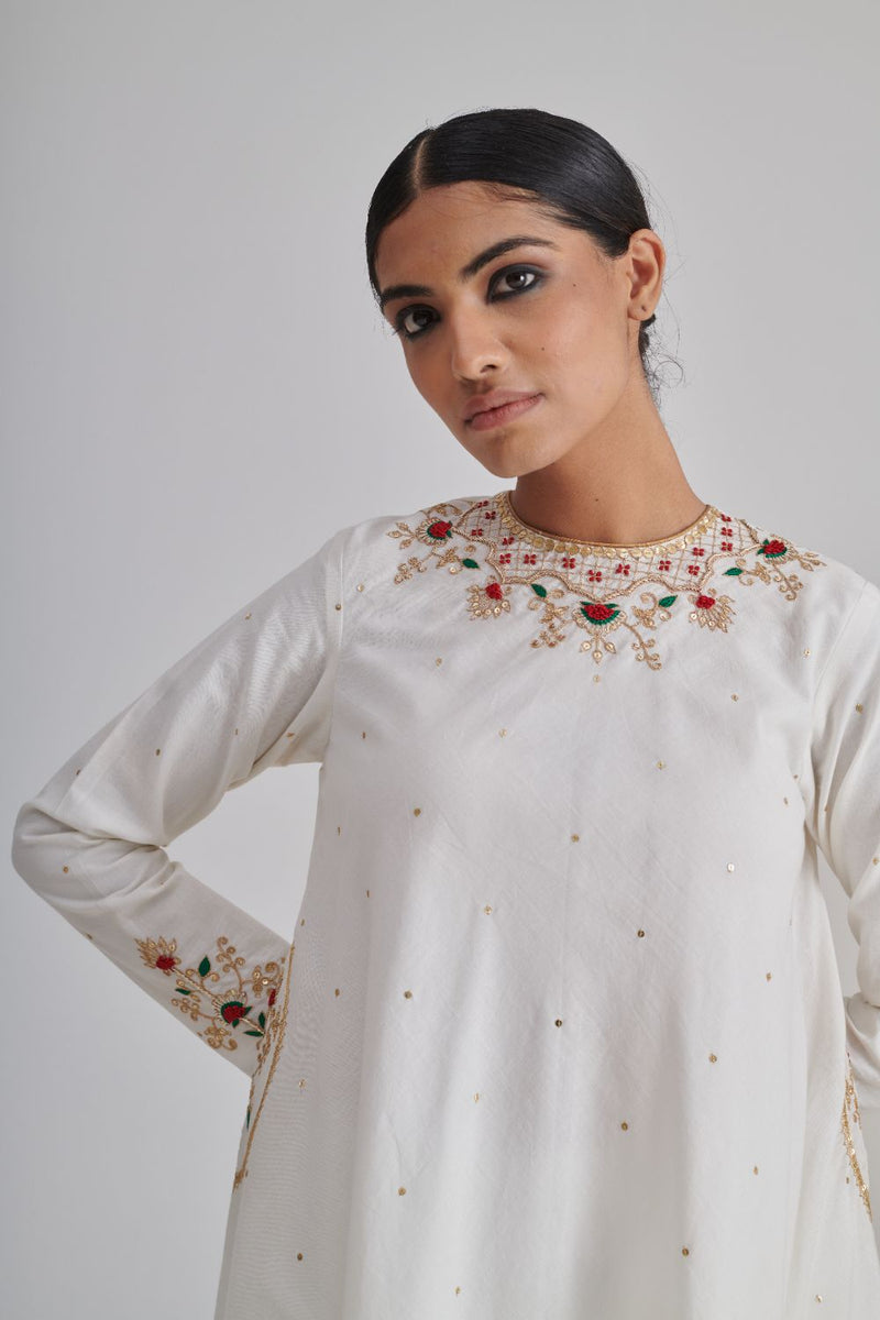 NAINA & AHALYA KURTA & PANT cotton by Rashika Mittal in ivory color for women Worldwide