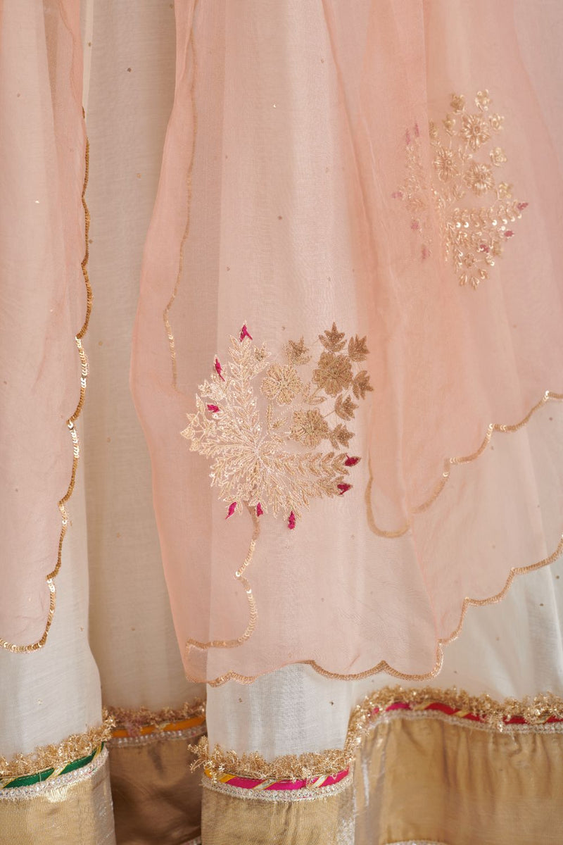 NAISHA ANARKALI & CHURIDAAR organza by Rashika Mittal in peach color for women Worldwide