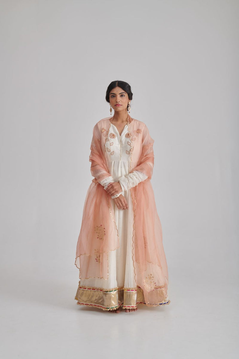 NAISHA ANARKALI & CHURIDAAR organza by Rashika Mittal in peach color for women Worldwide