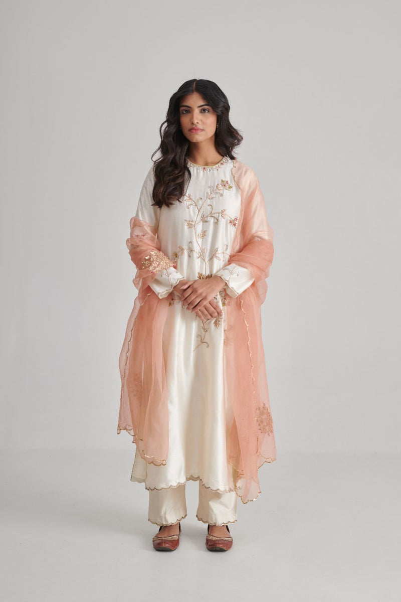 NAISHA ANARKALI & CHURIDAAR organza by Rashika Mittal in peach color for women Worldwide