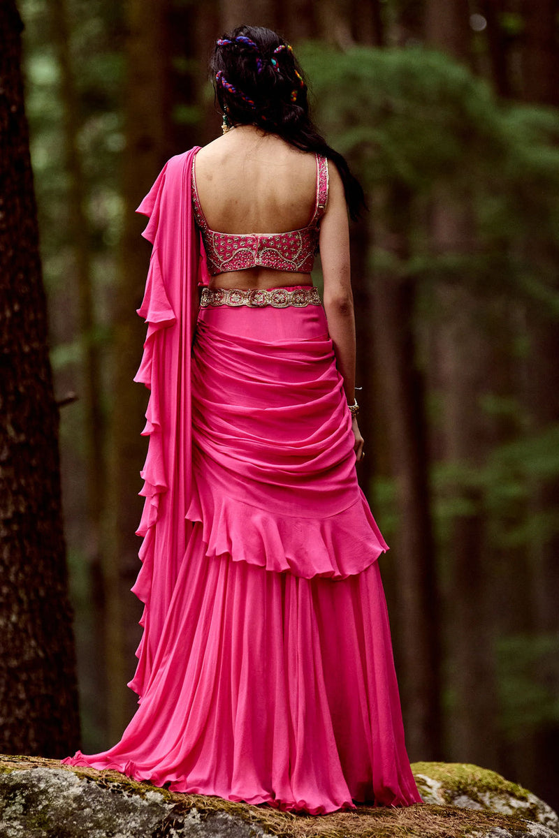 Naomi Saree Set georgettte by Paulmi & Harsh-kahan Sep'26 in pink for women Worldwide