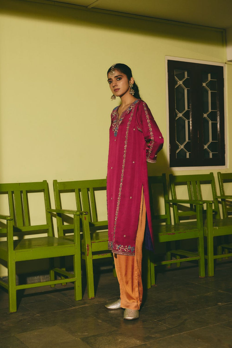 NAUREH & SUHAIL KURTA & PANT satin by Rashika Mittal in multi color for women Worldwide
