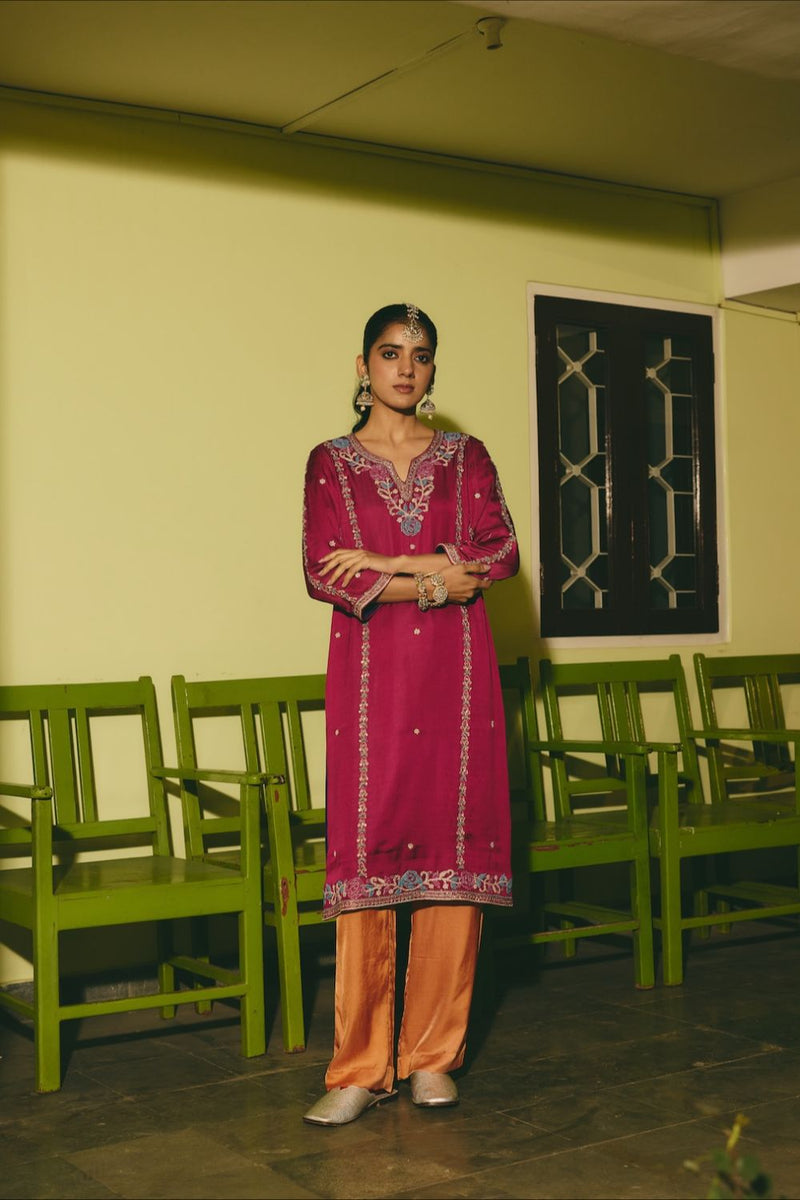 NAUREH & SUHAIL KURTA & PANT satin by Rashika Mittal in multi color for women Worldwide
