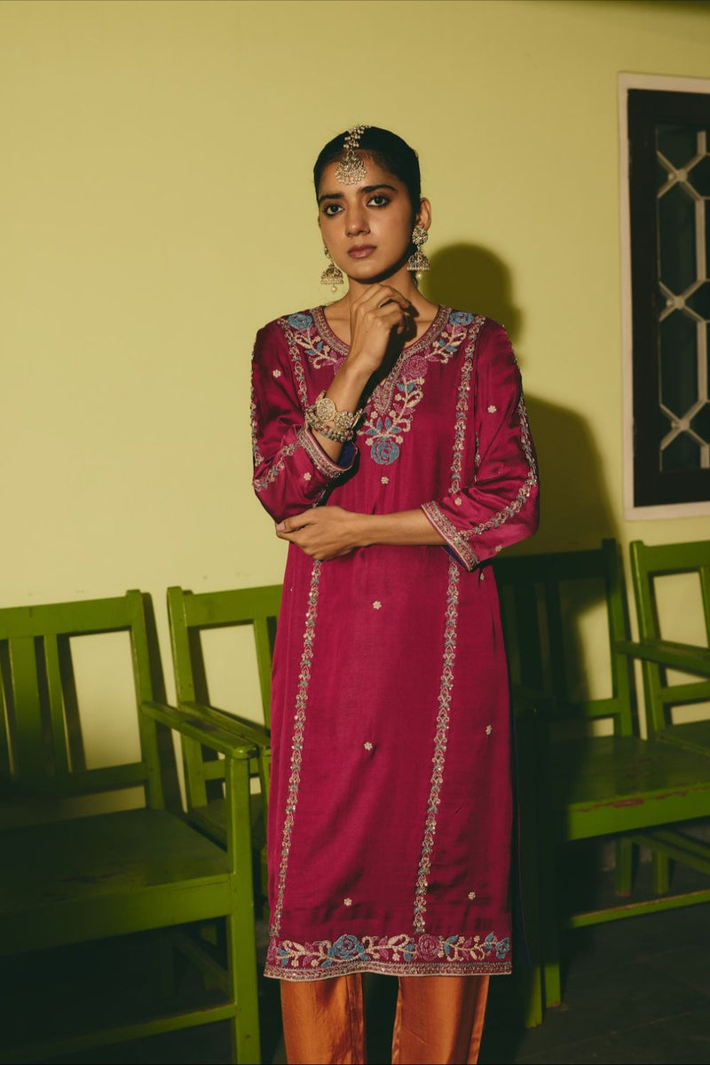 NAUREH & SUHAIL KURTA & PANT satin by Rashika Mittal in multi color for women Worldwide
