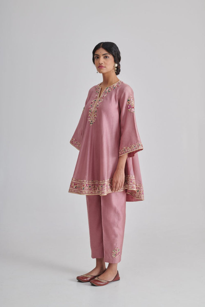 NAVELI & RUHI KURTA & PANT chanderi by Rashika Mittal in pink color for women Worldwide