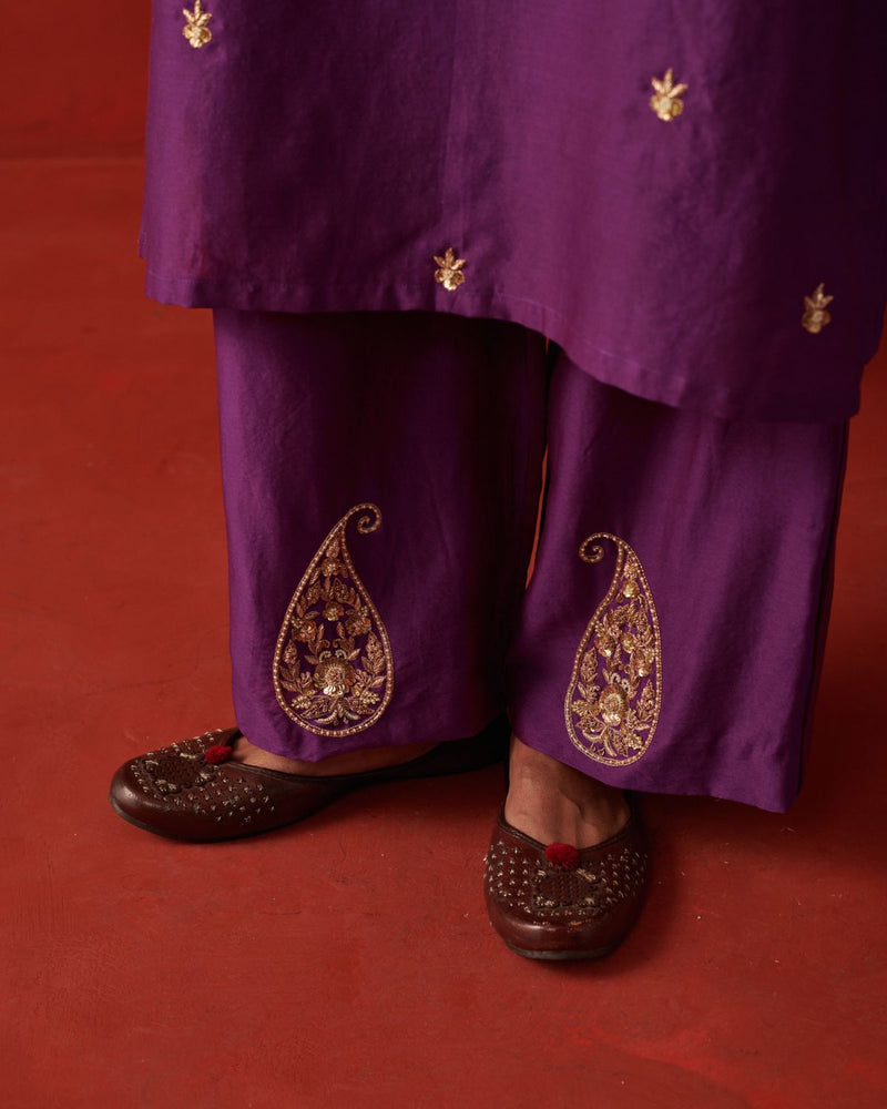 NAZAKAT & SAANWLI KURTA & PANT silk by Rashika Mittal in purple color for women Worldwide