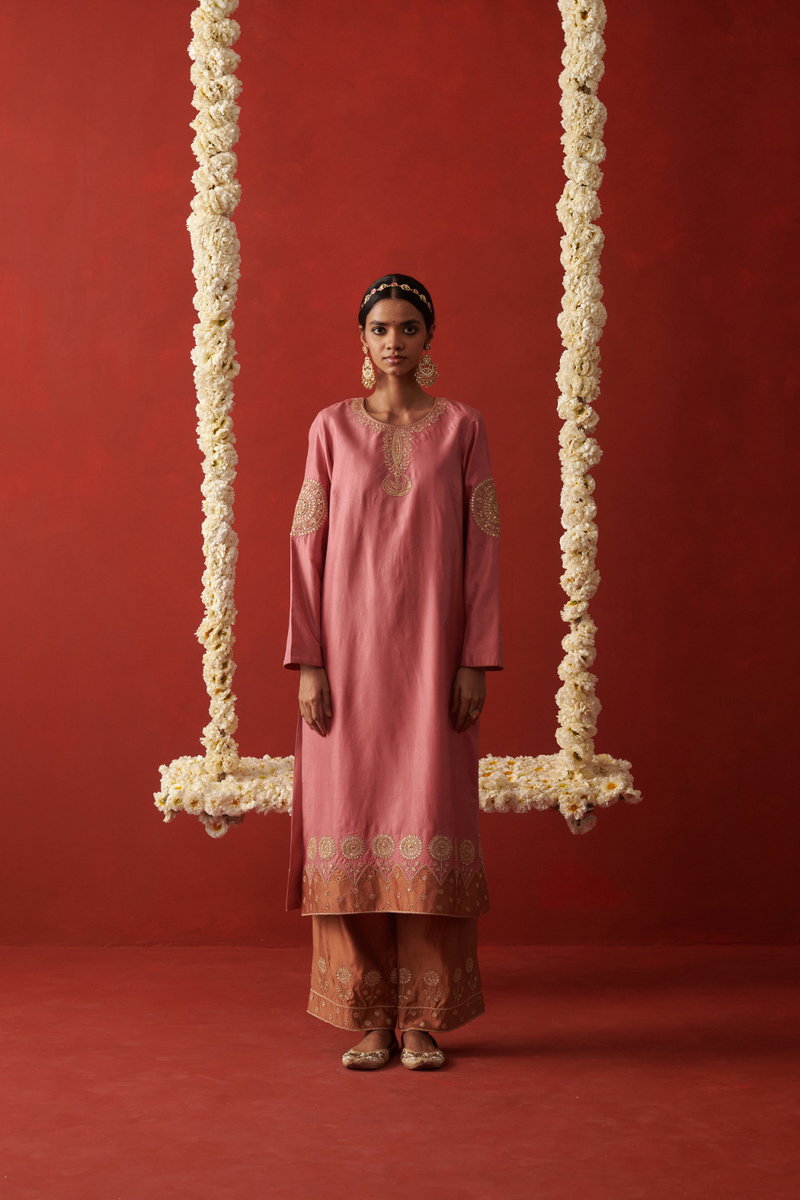 NAZMIYA & RUHMA KURTA & PANT silk by Rashika Mittal in multi color for women Worldwide
