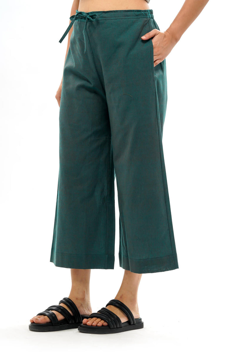 MIDORI PALAZZO 100% cotton by Translate - Handwoven Ikat in green color for women Worldwide