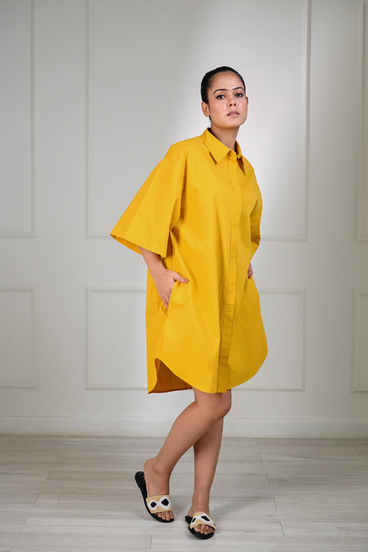 ZL24-04 Classic Shirt Dress-Yellow-S/M