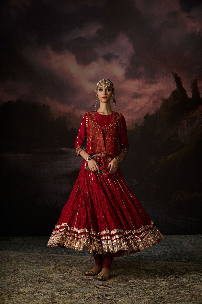 NOOR GILET chanderi by SWATTI KAPOOR in red color for women Worldwide