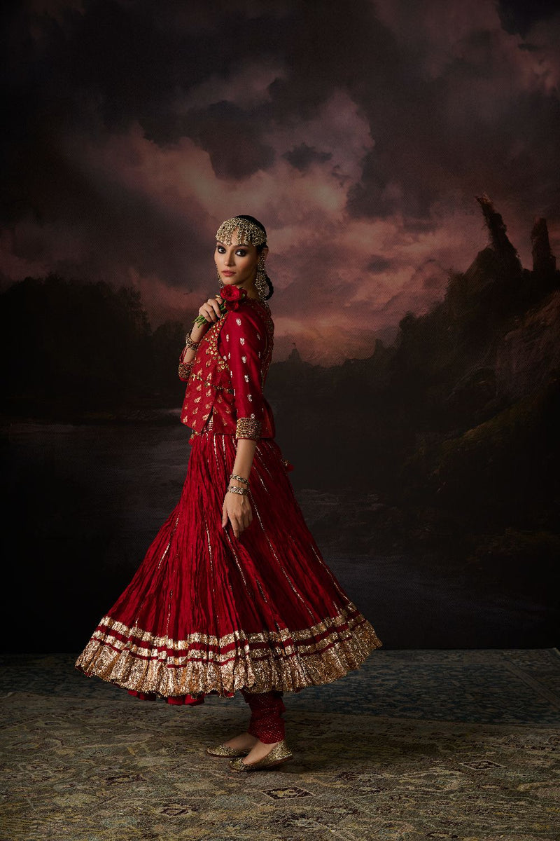 NOOR GILET chanderi by SWATTI KAPOOR in red color for women Worldwide