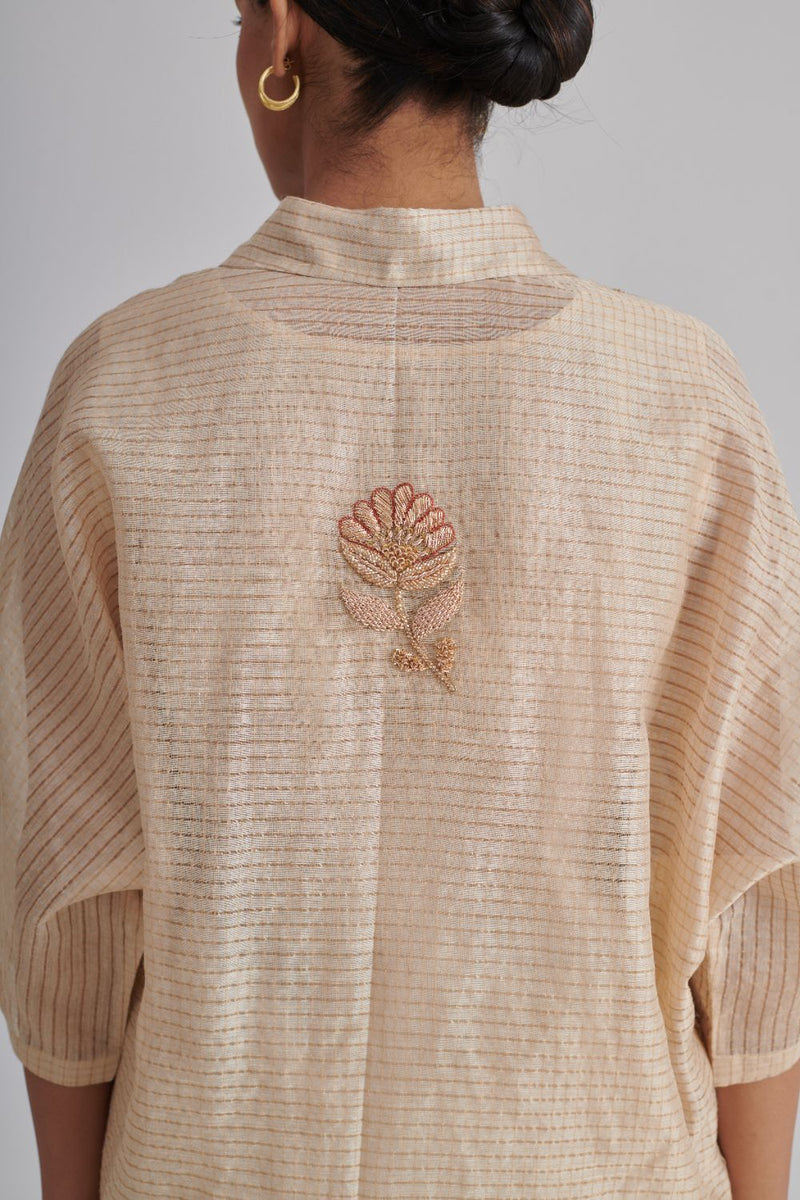 NOORI & NAGMA SHIRT, SLIP & PANT silk by Rashika Mittal in gold color for women Worldwide