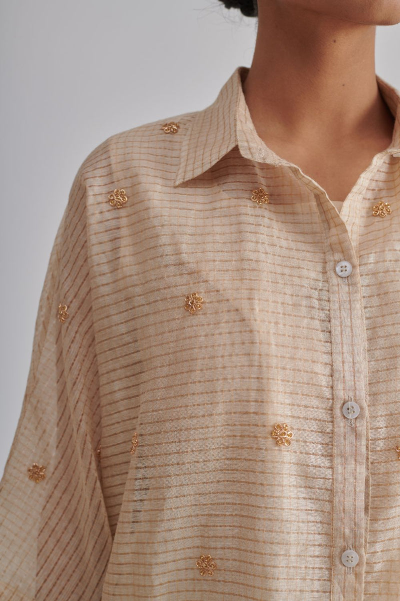 NOORI & NAGMA SHIRT, SLIP & PANT silk by Rashika Mittal in gold color for women Worldwide