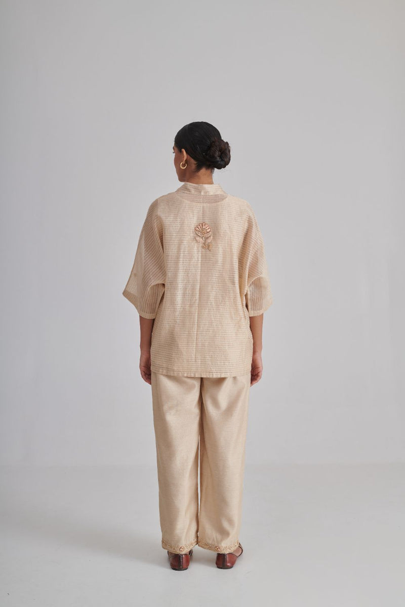 NOORI & NAGMA SHIRT, SLIP & PANT silk by Rashika Mittal in gold color for women Worldwide