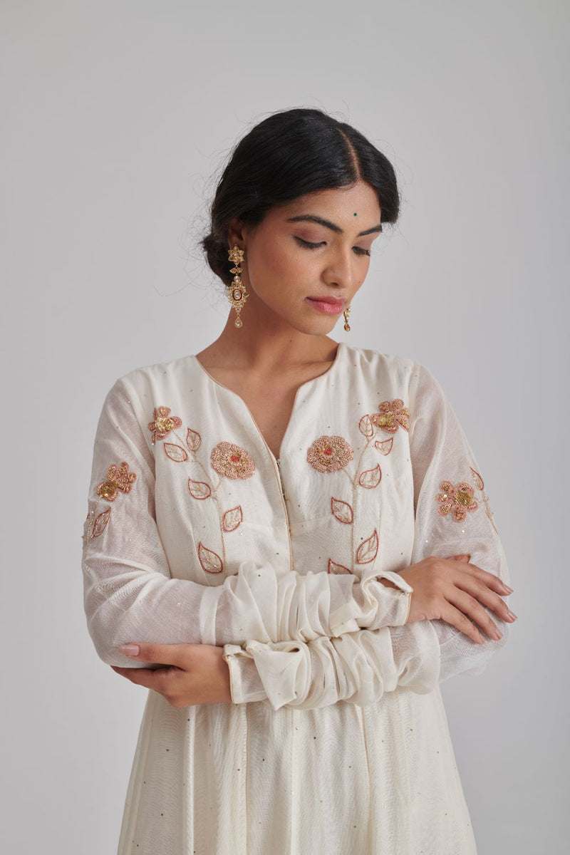 NOOR & AHANA ANARKALI & CHURIDAAR chanderi by Rashika Mittal in ivory color for women Worldwide