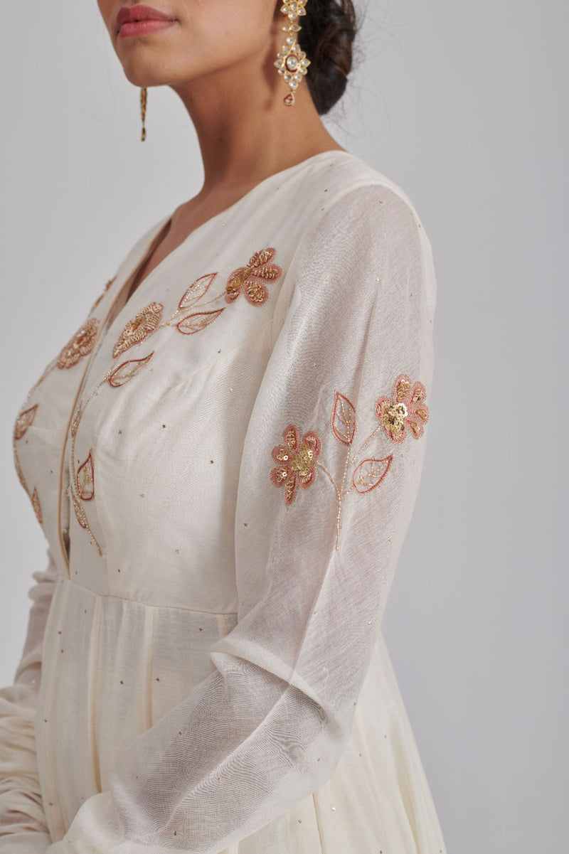 NOOR & AHANA ANARKALI & CHURIDAAR chanderi by Rashika Mittal in ivory color for women Worldwide