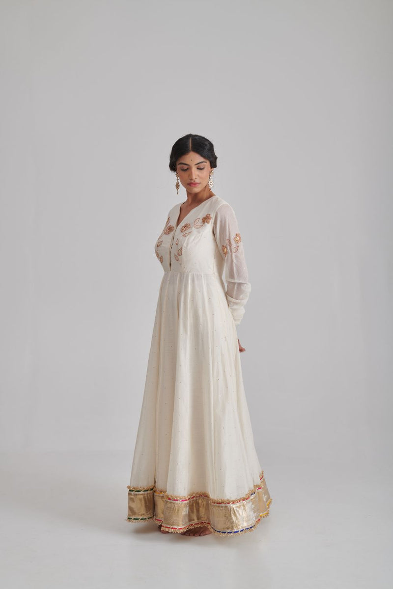 NOOR & AHANA ANARKALI & CHURIDAAR chanderi by Rashika Mittal in ivory color for women Worldwide