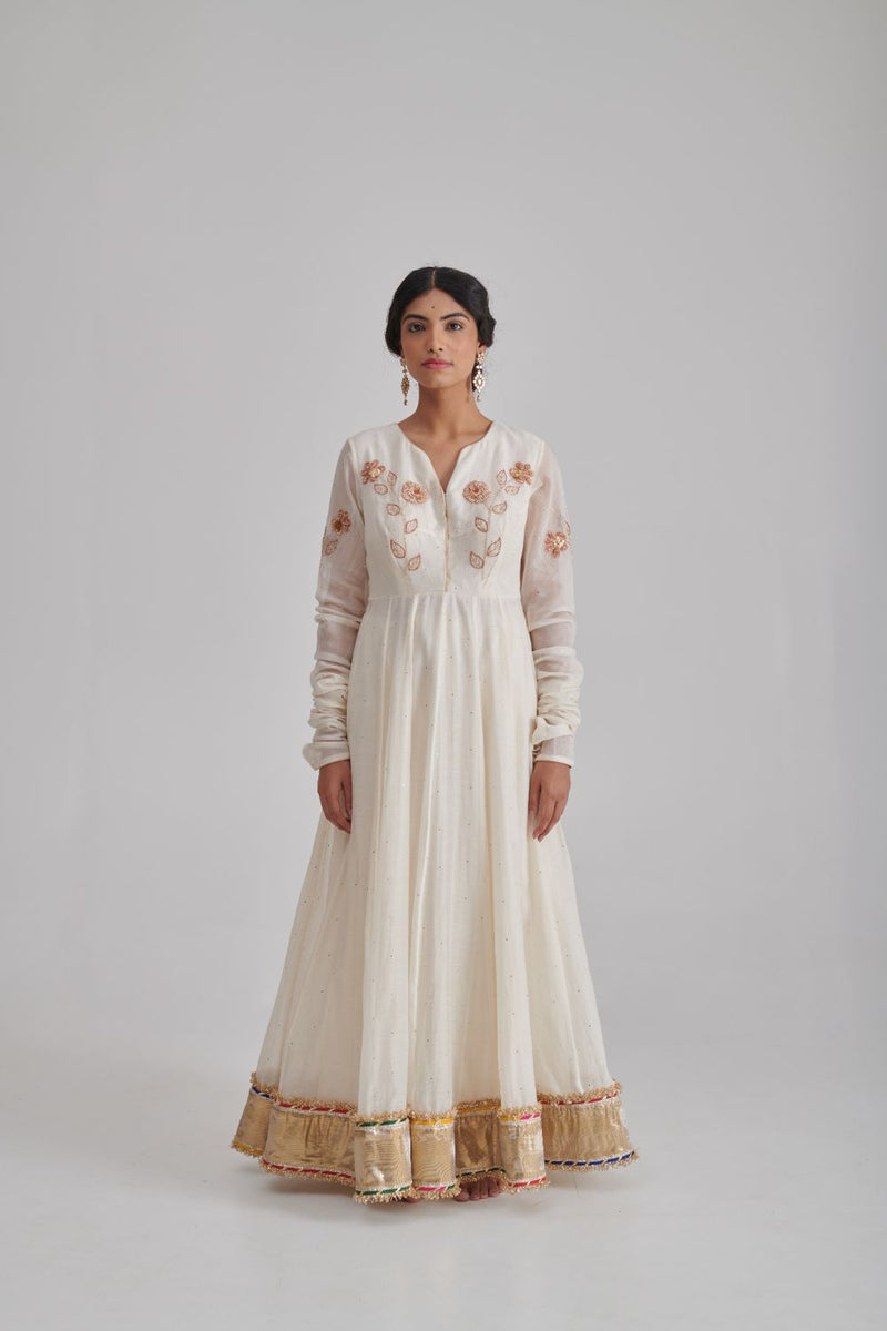 NOOR & AHANA ANARKALI & CHURIDAAR chanderi by Rashika Mittal in ivory color for women Worldwide
