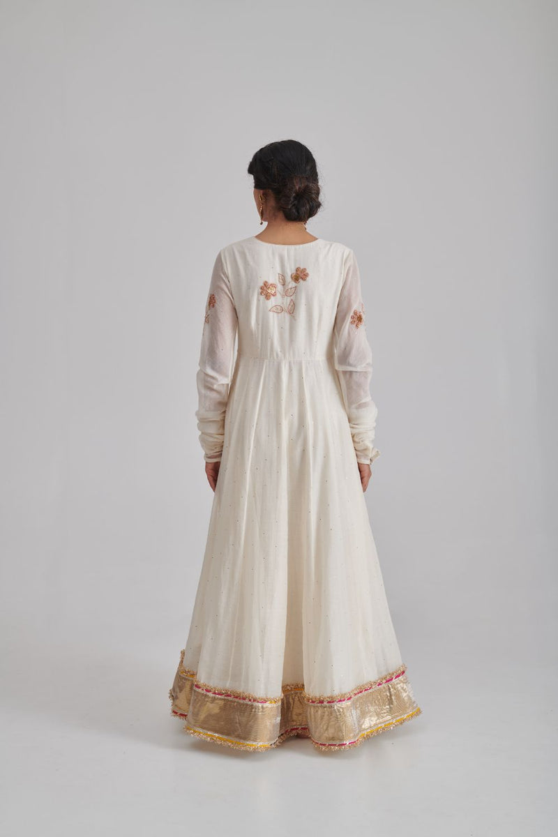 NOOR & AHANA ANARKALI & CHURIDAAR chanderi by Rashika Mittal in ivory color for women Worldwide