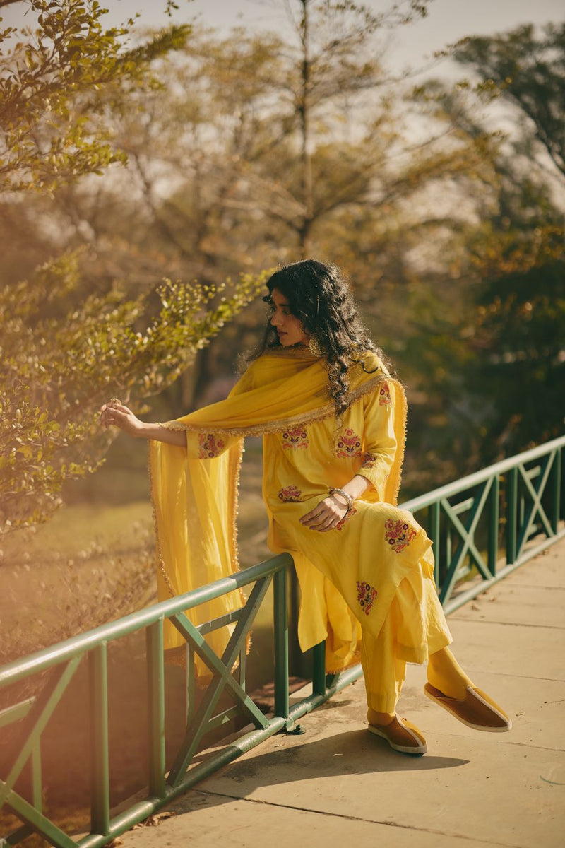 NUREEN DUPATTA chanderi by Rashika Mittal in yellow color for women Worldwide