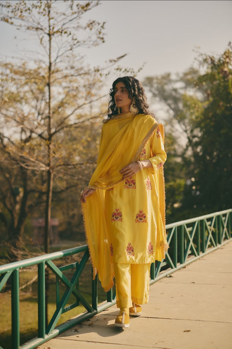 NUREEN DUPATTA chanderi by Rashika Mittal in yellow color for women Worldwide