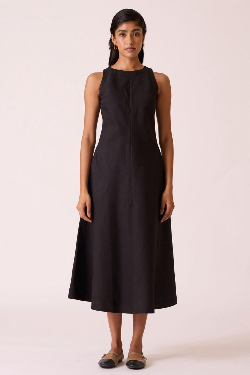 Naomi Black Linen Cotton Dress cotton by The Summer House in black color for women Worldwide